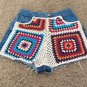 FARM Rio Multicolor Crochet Jean Shorts